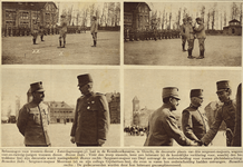 870028 Collage van 4 foto's betreffende de decoratie van drie sergeant-majoors wegens 24 jaar trouwe dienst, op de ...
